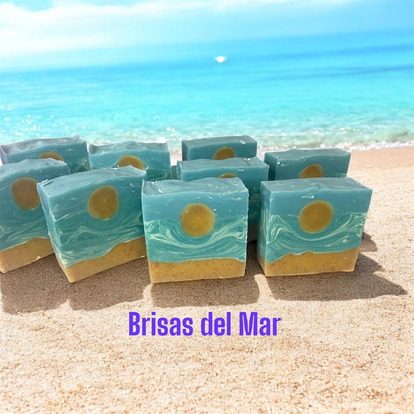 Jabón artesanal Brisas del Mar hecho a mano en Ceiba, Puerto Rico, con aceites naturales y aroma oceánico.